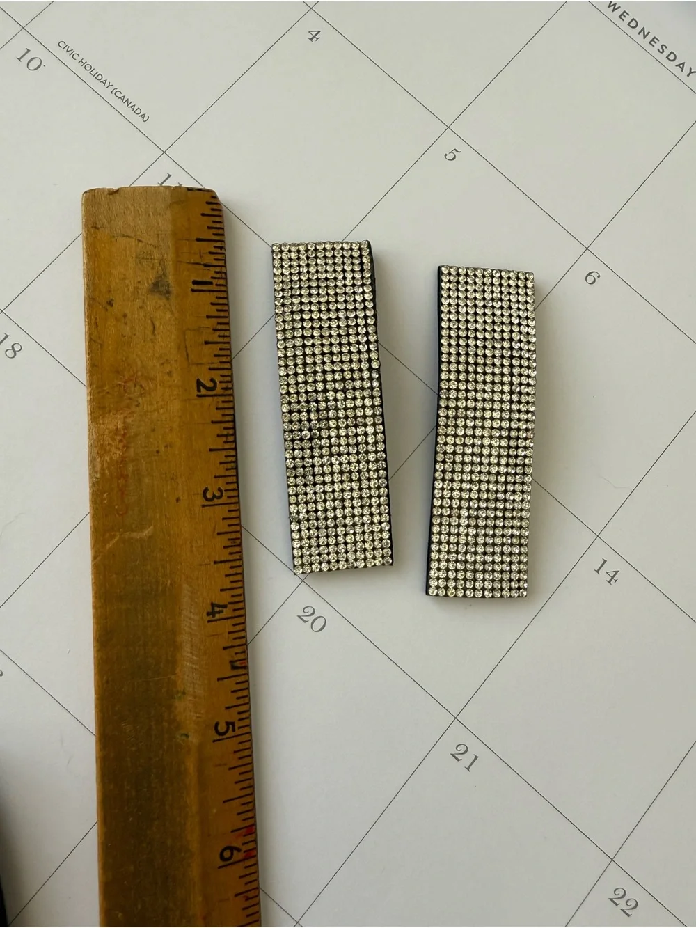 Rhinestone Rectangle Bar hair clip  - Silver Tone